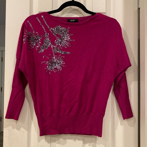 Alfani Sweaters - Beautiful pink sweater with flowers in silver sequin by Alfani